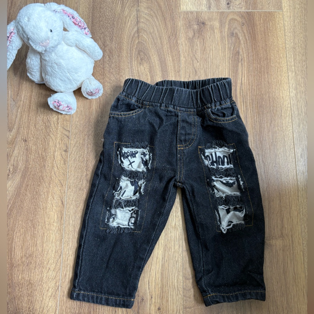 PatPat Kids Dark Denim Jeans with Patchwork